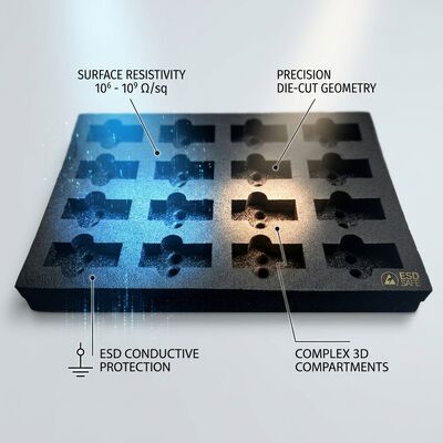전도성 ESD 폼 삽입 블랙 다이 커트 안티 정적 EVA 폼 내부 포장 쿠션 PCB IC 보드 운송